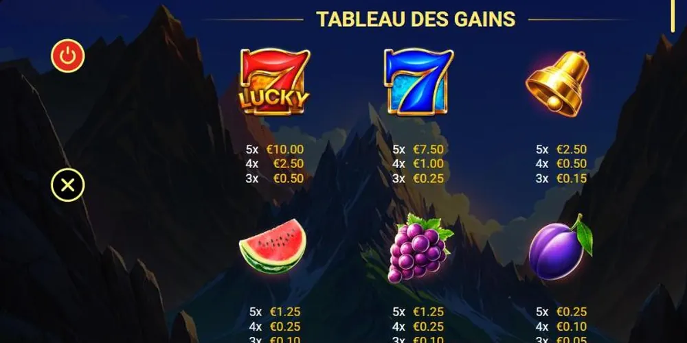 Tableau des gains de 3 Spirit Volcanoes dans la démo officielle