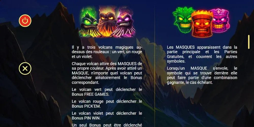 Règles des trois volcans et des masques dans 3 Spirit Volcanoes