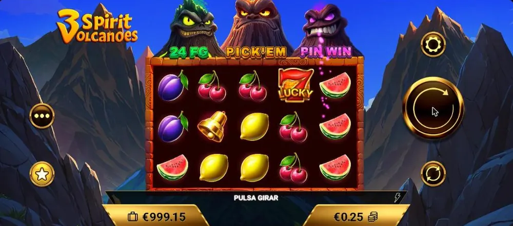 Giro en la demo de 3 Spirit Volcanoes con frutas y sietes